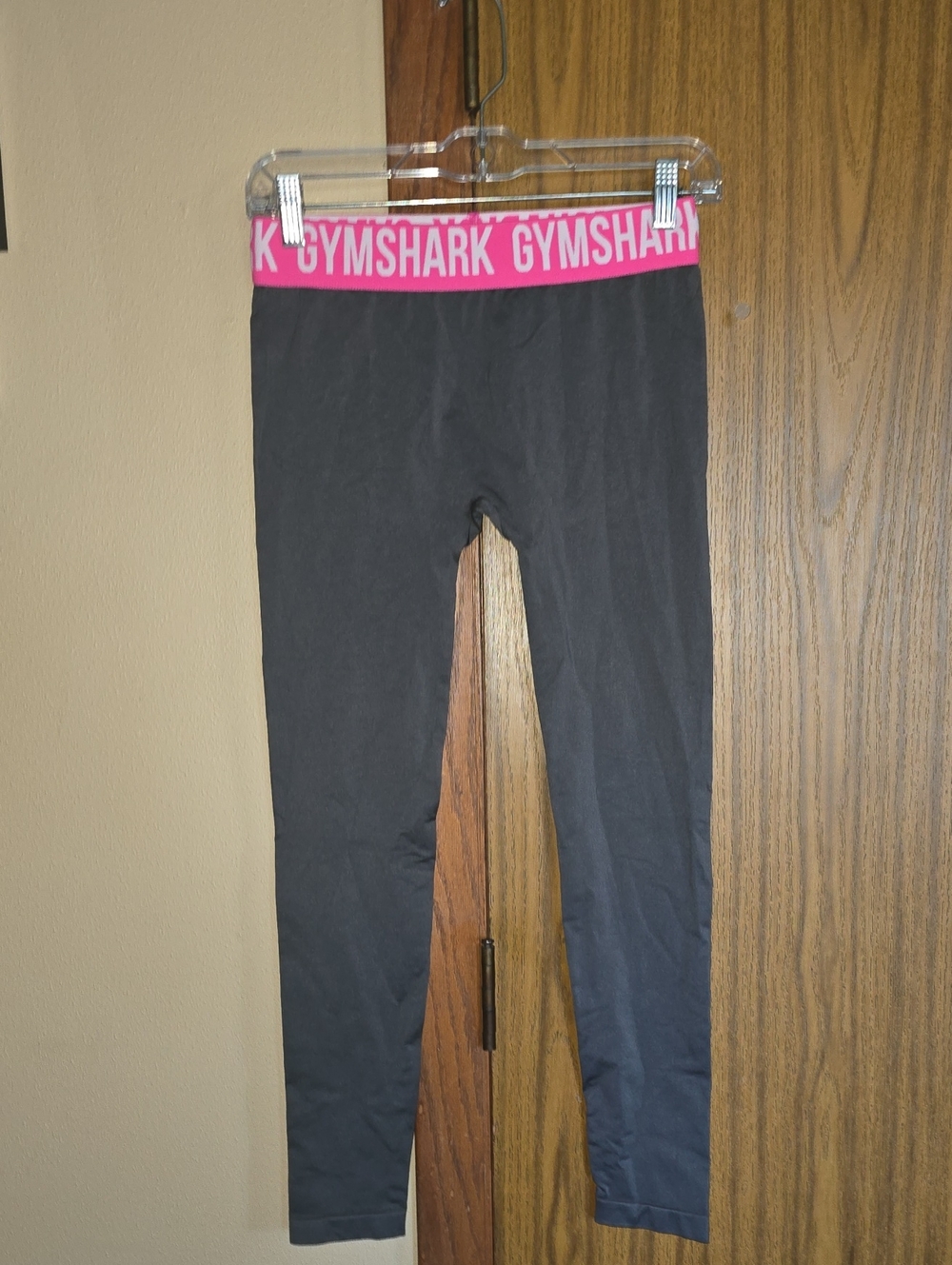 Gymshark Gray Leggings with Pink Branded Waistband
